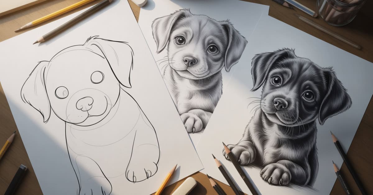 Maak zelf een prachtige hondentekening bekijk het makkelijke stappenplan van nu zelf
