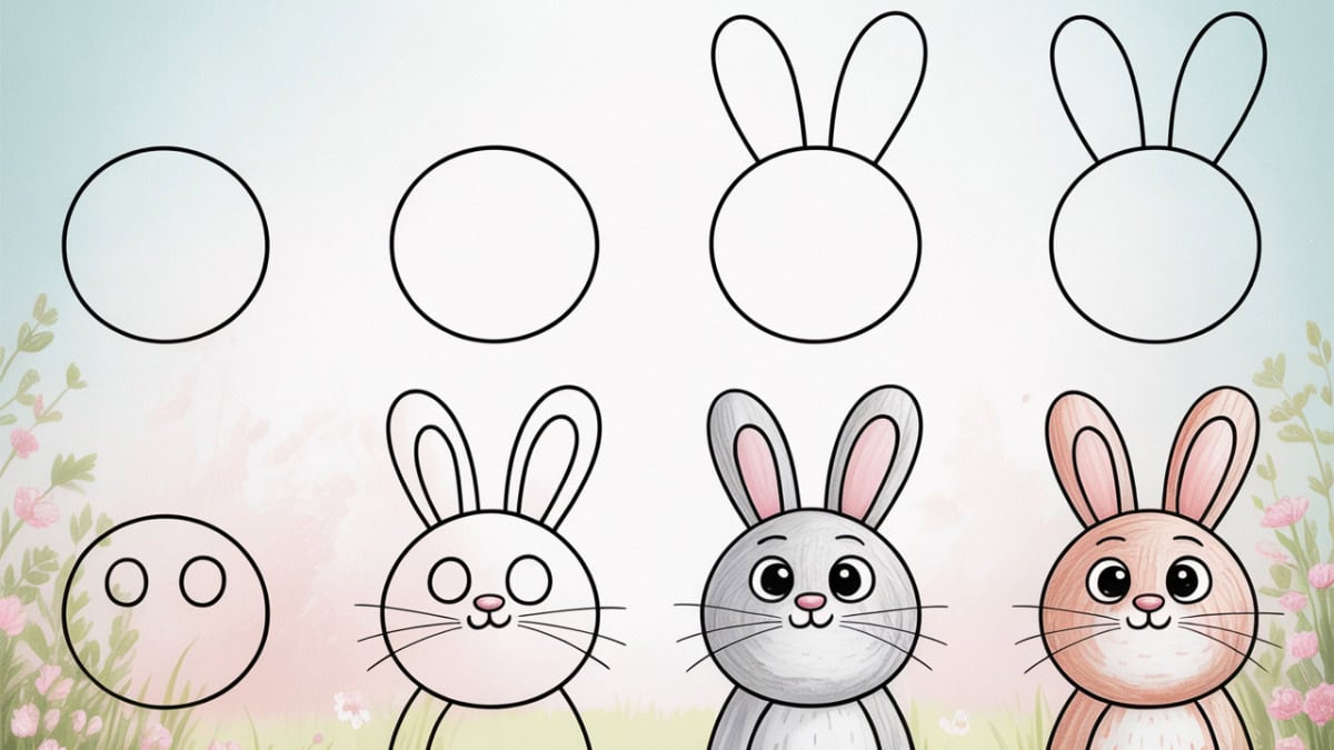Konijn en paashaas tekenen: schattige voorjaarstekeningen stap voor stap