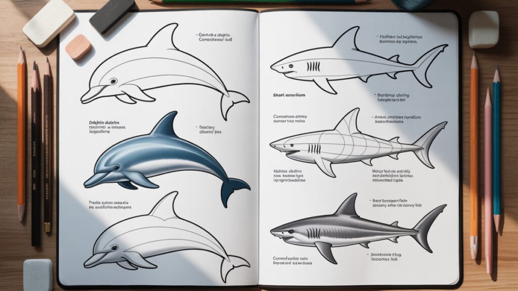 Dolfijn en Haai Tekenen