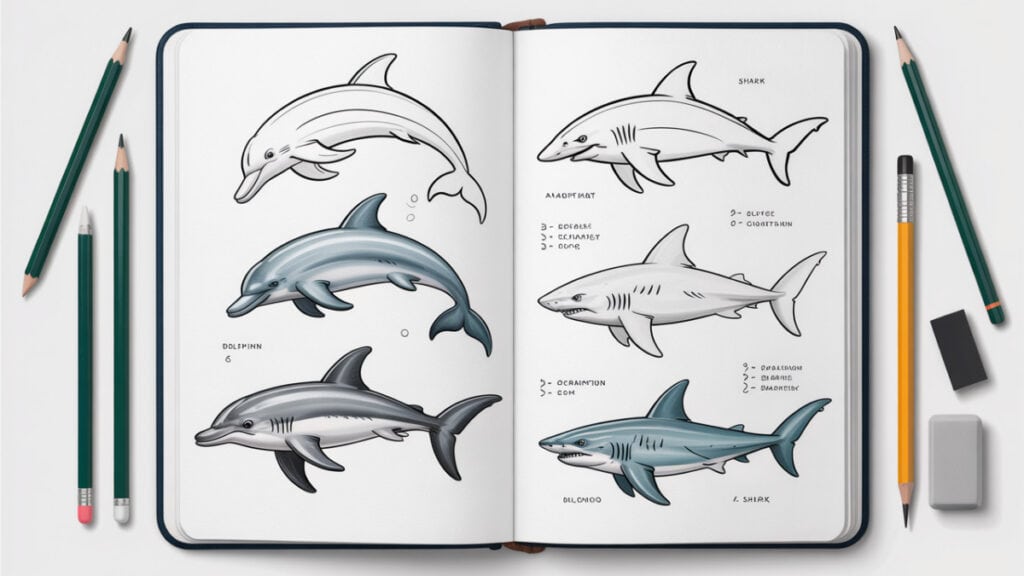 Dolfijn en Haai Tekenen