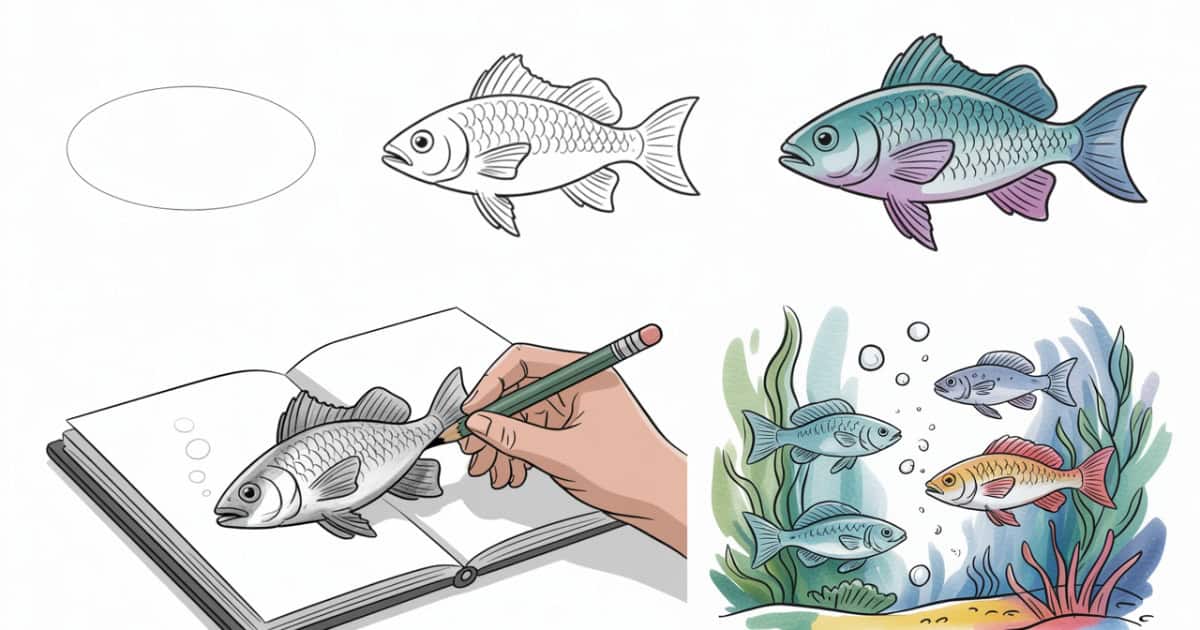 Vis tekenen eenvoudig: stap-voor-stap onderwaterdieren illustreren