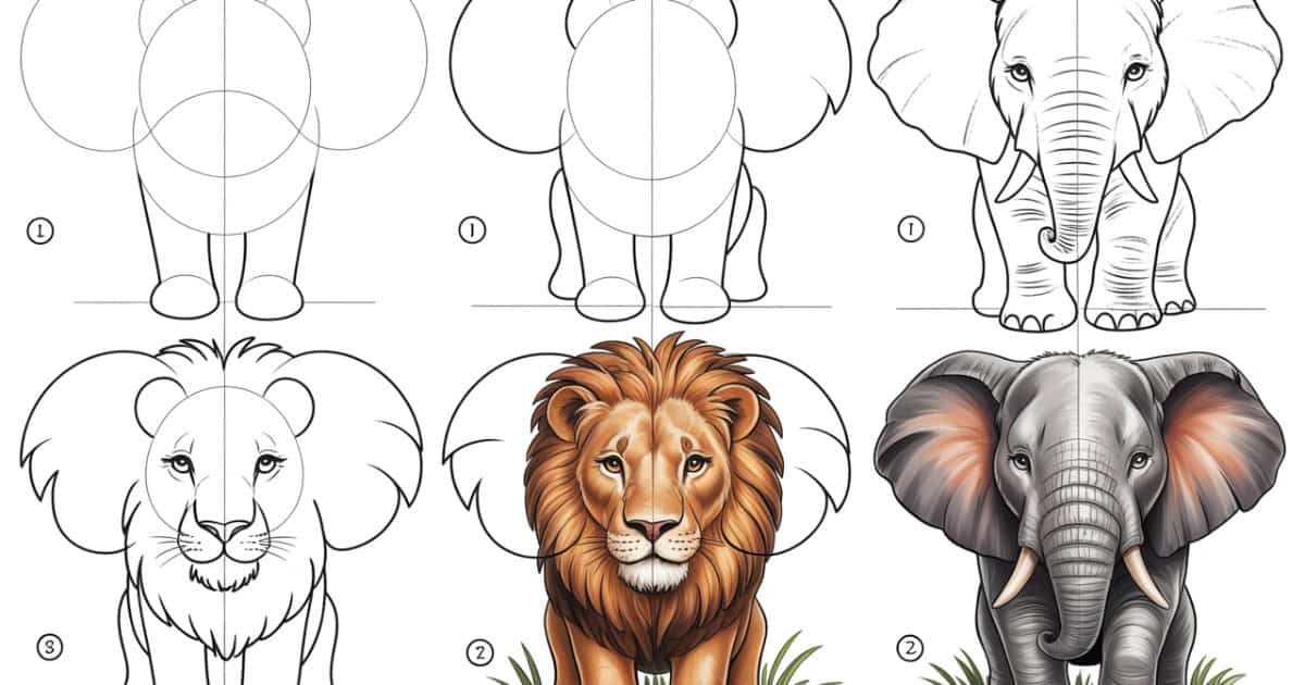 Leeuw en Olifant Tekenen: Stap voor Stap voor Beginners