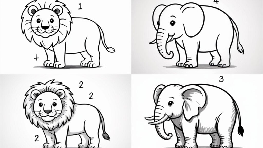 Leeuw en Olifant Tekenen