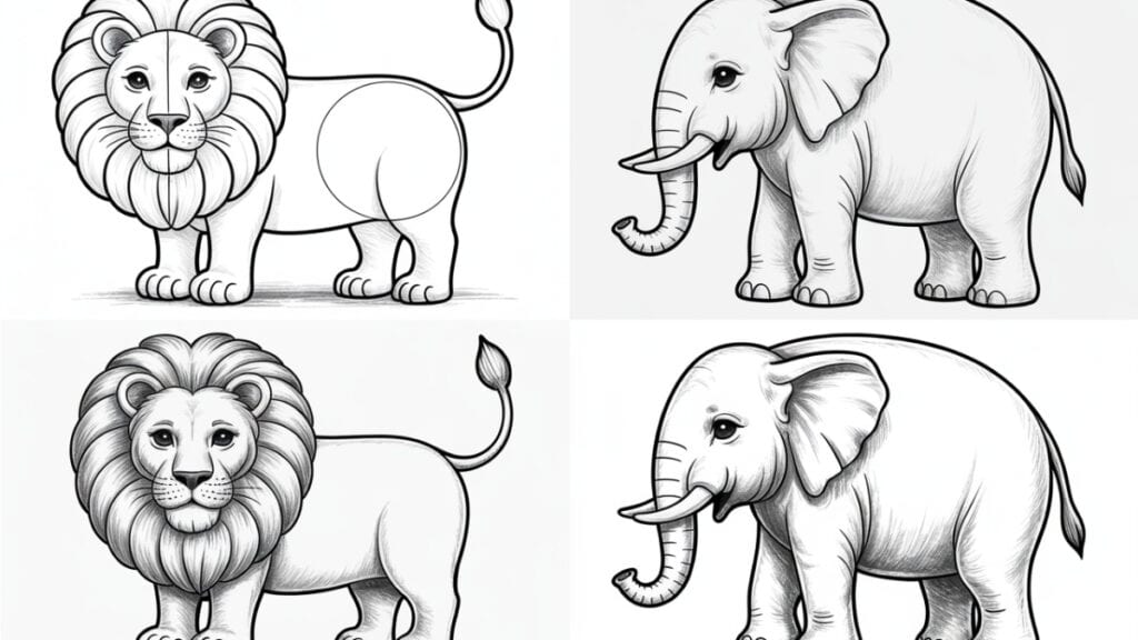 Leeuw en Olifant Tekenen