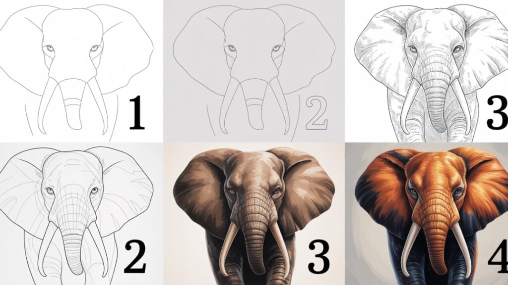 Leeuw en olifant tekenen