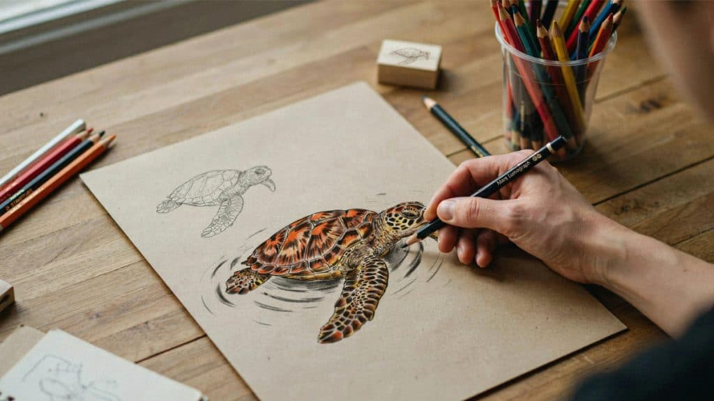 Schildpad tekenen makkelijk