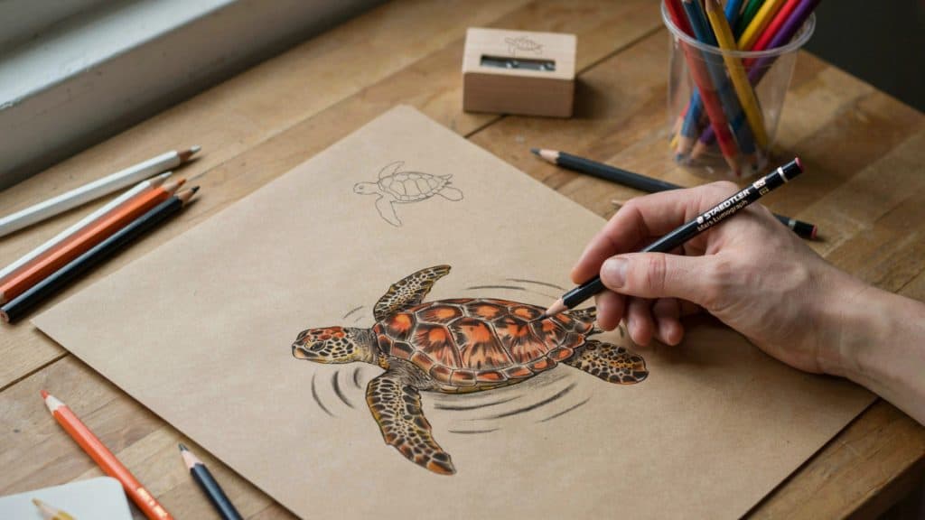 Schildpad tekenen makkelijk
